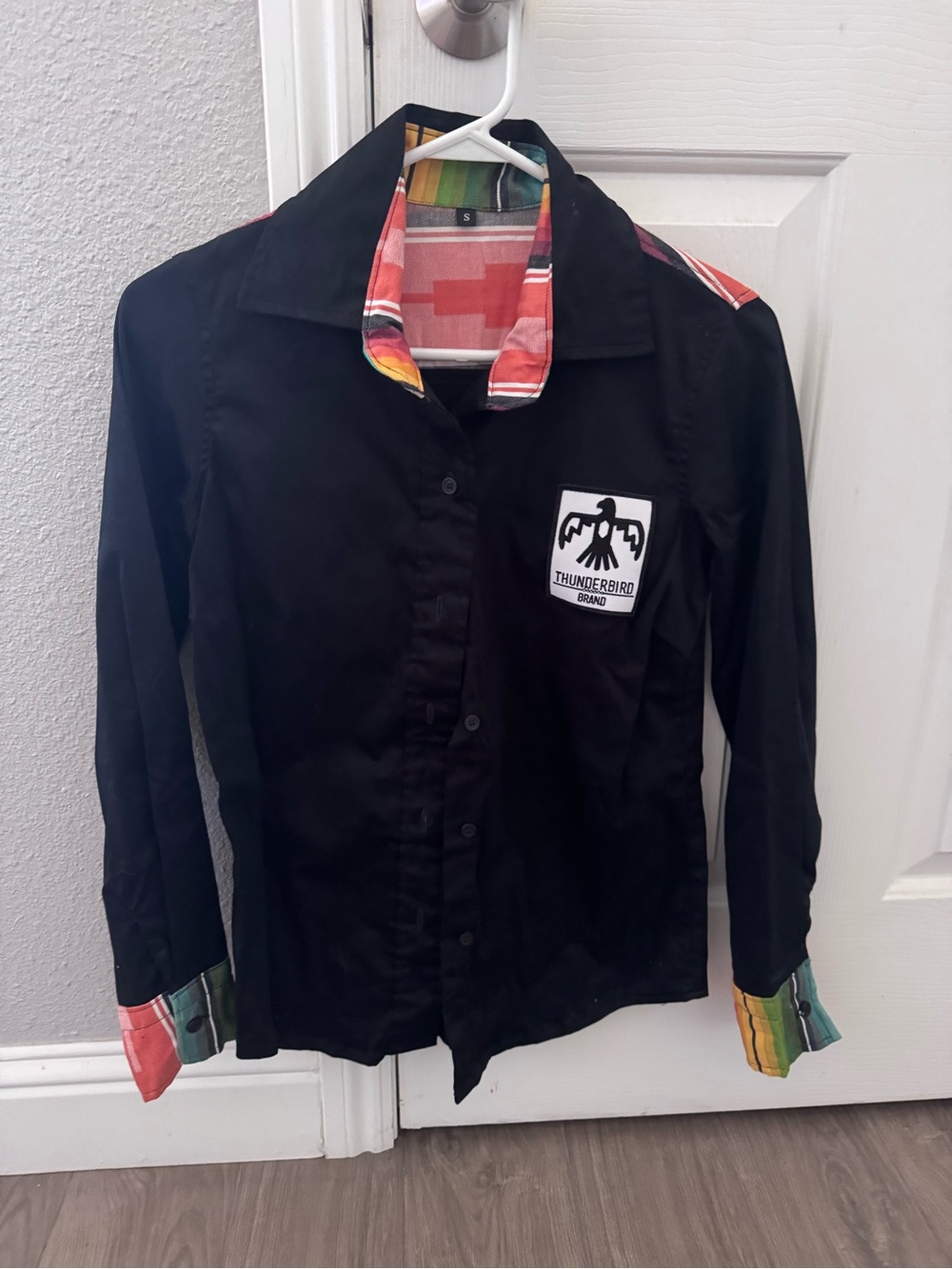 Thunderbird Black Button-Down Shirt with Multicolor Trim